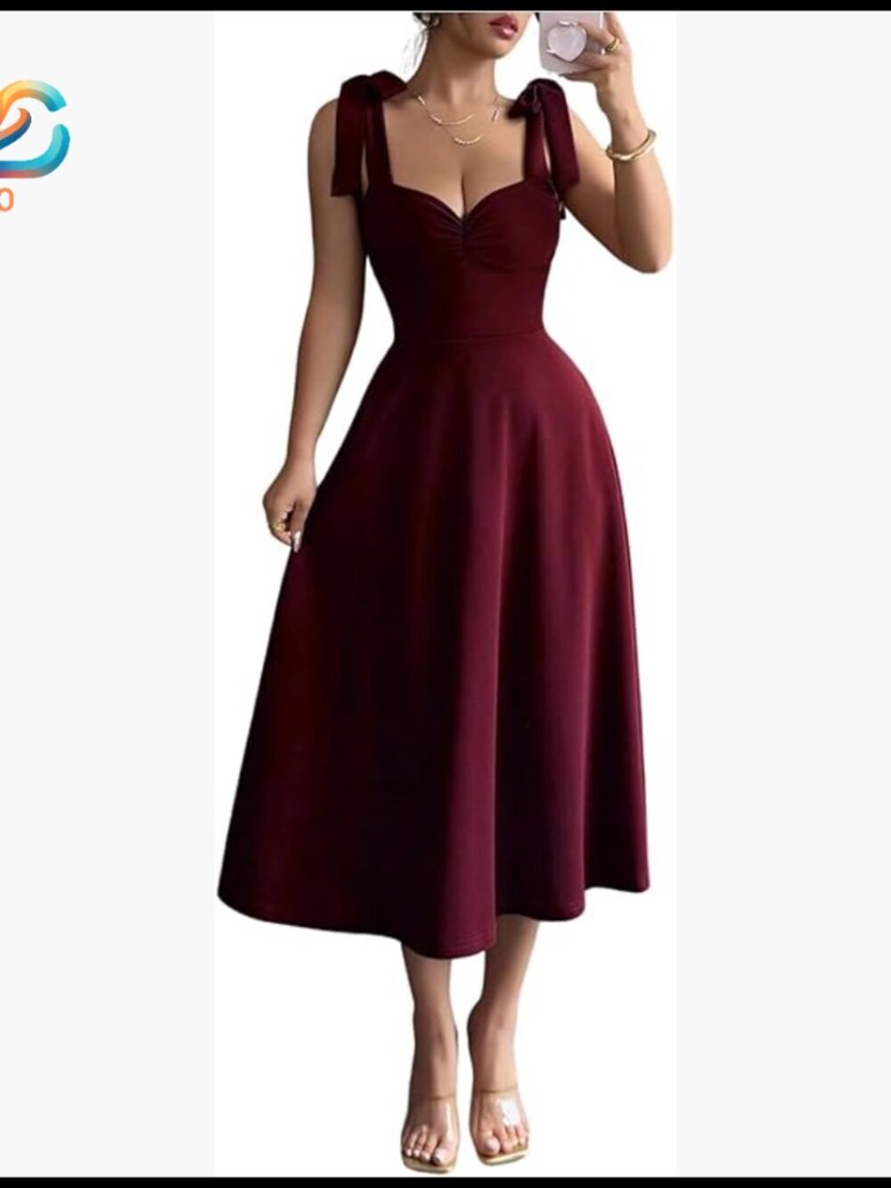 Sleeveless Sweetheart Neckline Midi Dress with Bow and Ruffle Hem